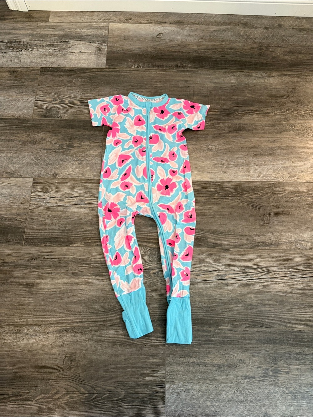 Bonds Girls Blue Floral Zip-Front One-Piece Pajama